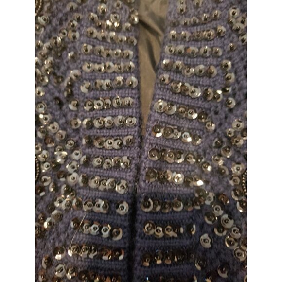 Vintage M M Kriza Beaded Jacket Cardigan Sweater Sequins Navy 100% Wool Size S - Picture 7 of 16